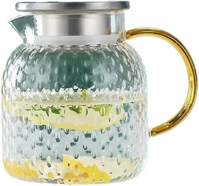 GLigeT Iced Tea Pitcher Glass Water Pitcher with Filter Lid and Pouring Spout Heat Resistant Glass Carafe for Hot Cold Beverages Homemade Ice Tea Bottle Water Jug(1.8L)