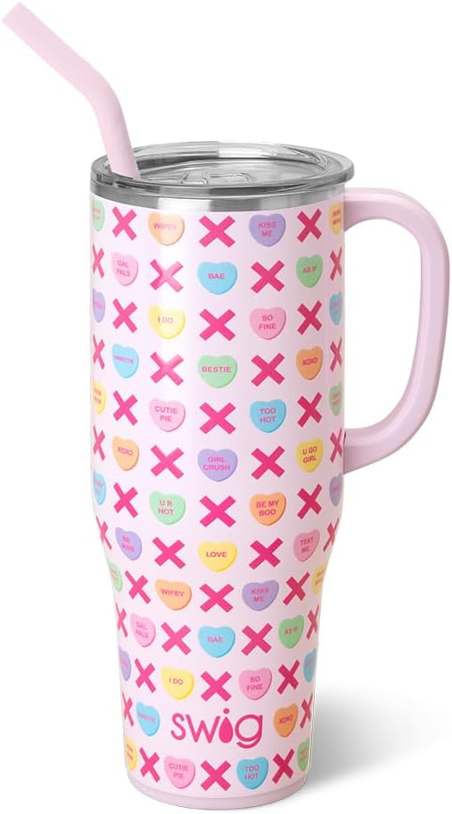 Swig Life 40oz Mega Mug, 40 oz Tumbler with Handle and Straw, Cup Holder Friendly, Dishwasher Safe, Extra Large Insulated Tumbler, Stainless Steel (Be Mine)