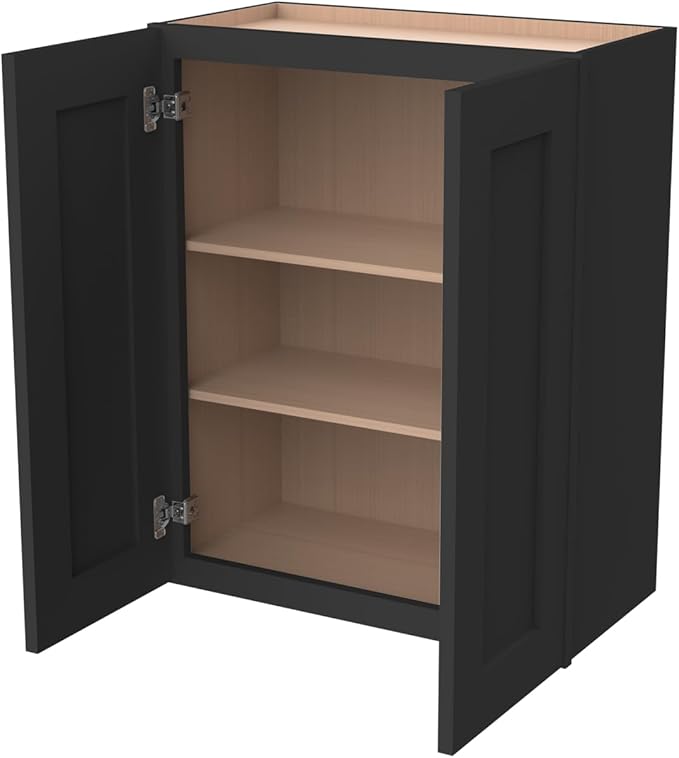 Wall-Mounted Cabinet – Solid Wood Shaker Style Medicine Cabinet with Adjustable Shelves & Soft-Close Doors for Bathroom, Kitchen, and Office Storage (Charcoal Black, 36" W x 12" D x 36" H)