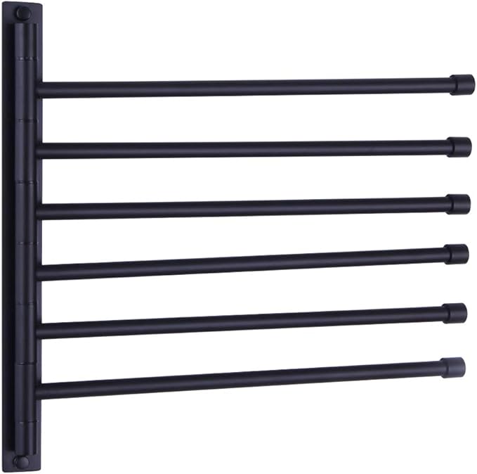 GERZWY Bathroom Swing Arm Towel Bars Wall Mount Bath Towel Rack with 6 Arms Hanger Towel Holder Organizer SUS 304 Stainless Steel Matte Black HYG06-BK