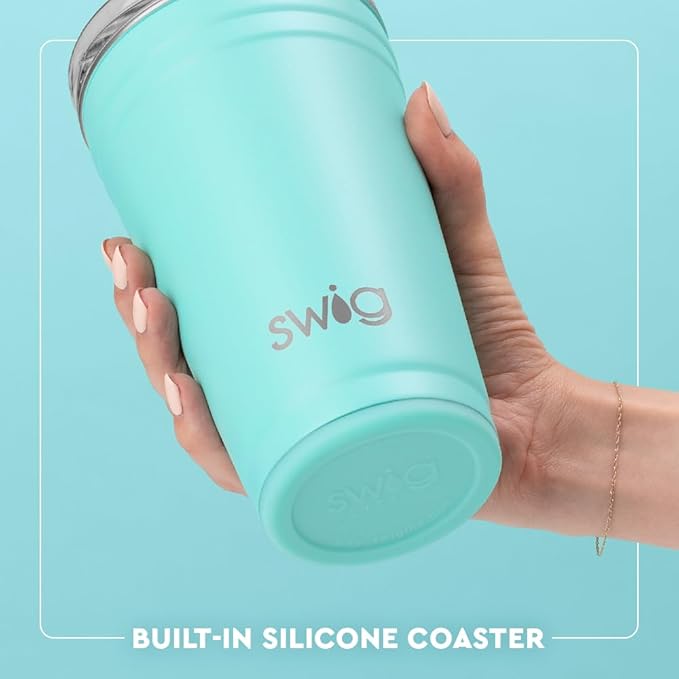 Swig Life 24oz Party Cup, Stackable Insulated Travel Coffee Tumbler with EZ Slider Lid, Cup Holder Friendly, Stainless Steel 24 oz Tumbler, Reusable Coffee Mug (High Tide)