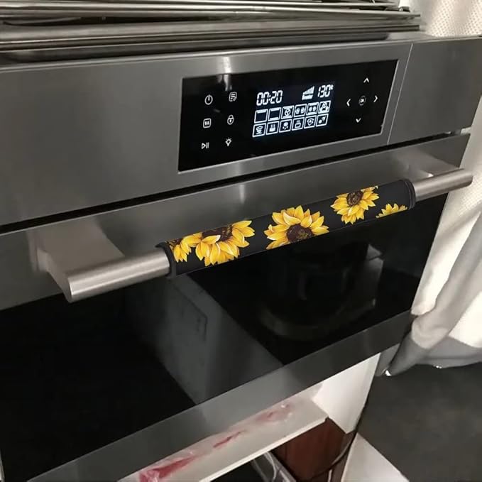 Sunflower Print Refrigerator Door Handle Covers 6pcs Fashion Design Anti-Skid Protector Gloves Kitchen Appliance Covers Decor for Refrigerator Door Oven Dishwasher