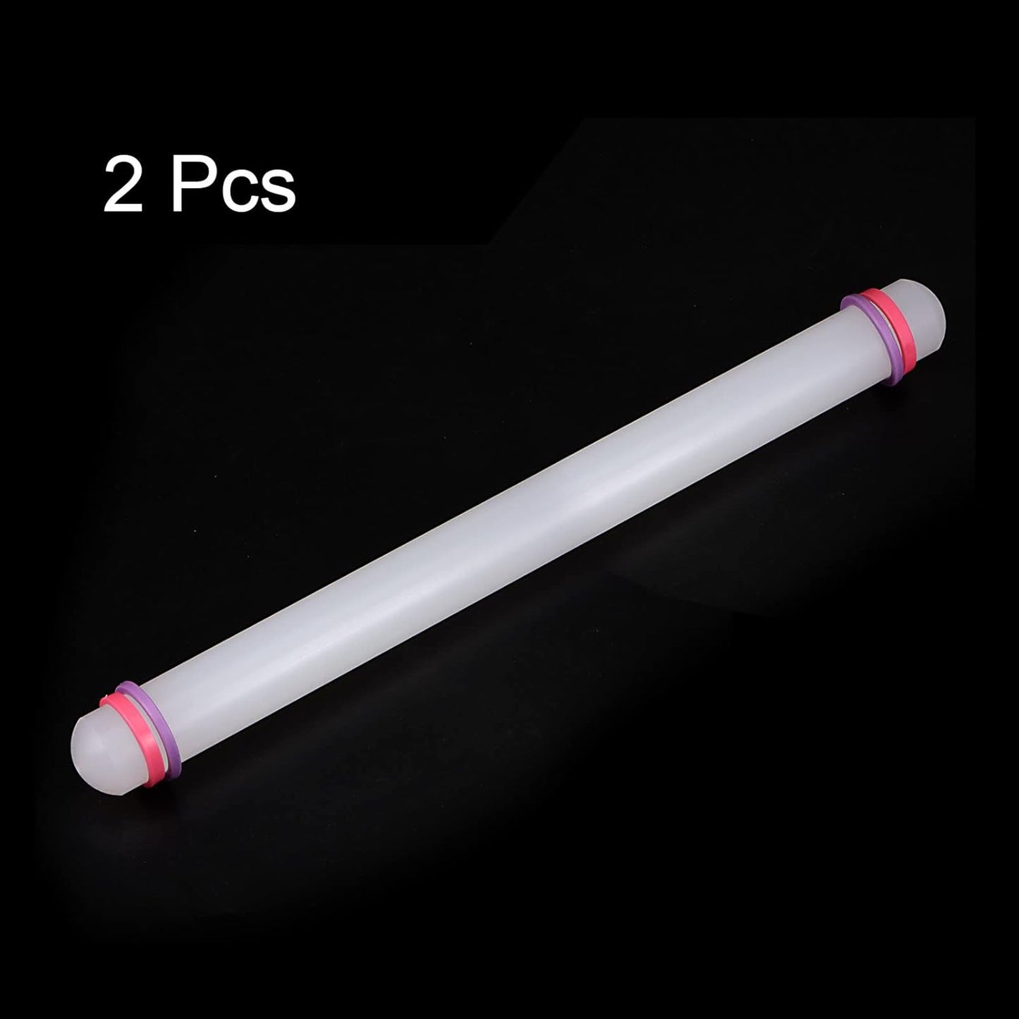 HARFINGTON 2pcs Fondant Rolling Pin 18 Inch x 0.98 Inch Adjustable Guide Rings Non-Stick PP Plastic Fondant Roller Dough Roller Kitchen Decorating Tools for Cookie Pastry Pizza Clay