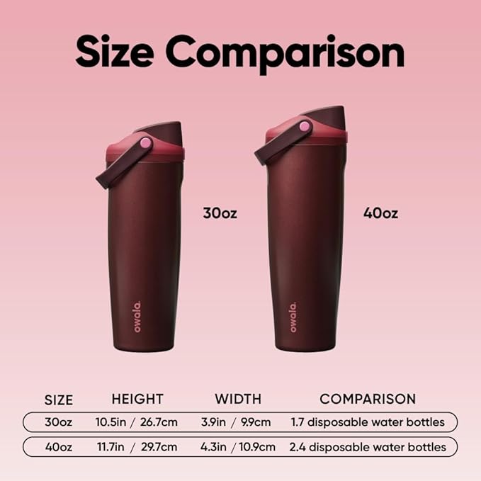 Owala FreeSip Sway Insulated Stainless Steel Water Bottle with Two-Way Spout, Built-In Straw and Bucket Handle, Made for Travel, School, and Sports, 30oz, BPA Free, Leak Proof, Black Cherry