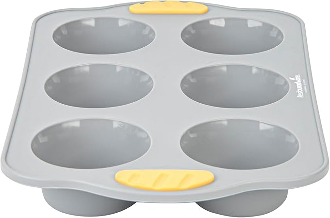 Restaurantware Silicone Baking Molds Pack of 10 Non-Stick Muffin Molds with Handles 6 Compartments, Oven-Friendly Dishwashable Freezer-Friendly Heat-Resistant Gray Silicone Cupcake Muffin Pans