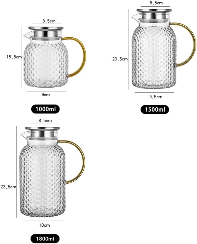 Tea Set Glass Water Pitcher with Filter Lid and Pouring Spout Heat Resistant Carafe for Hot Cold Beverages Homemade Ice Tea Bottle Teapot Set(1.8L)