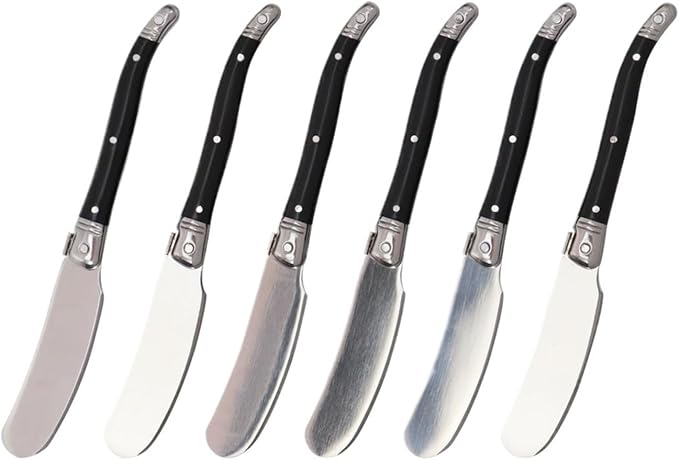 Stainless Steel Cheese Spreader Knives Set Wide Blade Dessert With Black Plastic Handles Multipurpose Butter Flatware Set(6pcs)