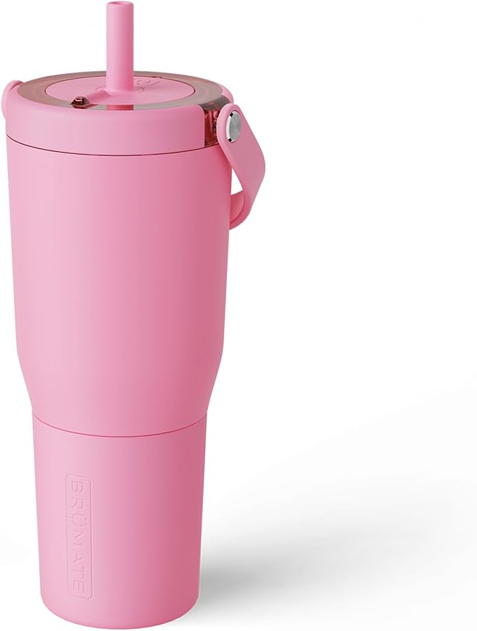 BrüMate Resa 35oz 100% Leakproof Travel Tumbler with Handle & Straw | Flexible SoftSip Straw | Silicone Sleeve for Durability | Stainless Steel | Cup Holder & Travel Friendly Water Bottle | (Primrose)