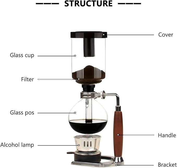 Manual Siphon Coffee Maker, Retro Vacuum Coffee Brewer 5-Cup (600ml) with Alcohol Burner, Adjustable Buffer Clamp, Stainless Steel Bracket Base for Coffee Aficionados