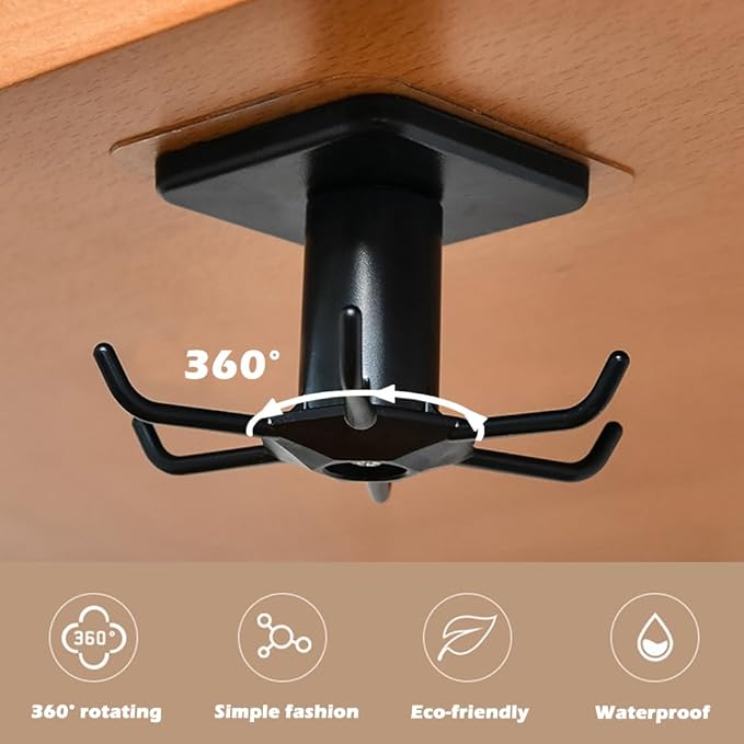 4 PCS Under Cabinet Kitchen Utensils Hooks Utility Nail Free 360°Rotating Hooks Adhesive Hanging Storage Rack for Tools/Towel/Knife(Black)