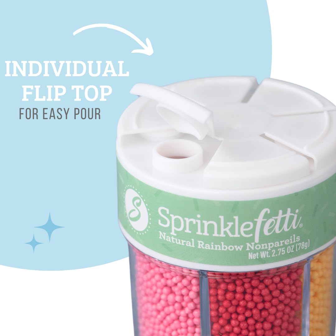 Sweets Indeed Sprinkles 6 Cell Edible Sprinkle Mix Jimmies Perfect for Cake Decorations Baking Ice Cream Cookies Cupcake Topper (Rainbow Nonpareils)