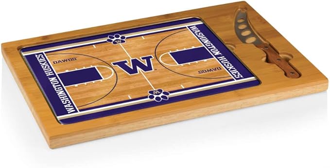 PICNIC TIME NCAA Icon Glass Top Cutting Board & Knife Set, Cheese Boards Charcuterie Boards, Serving Platter, (Parawood & Bamboo)