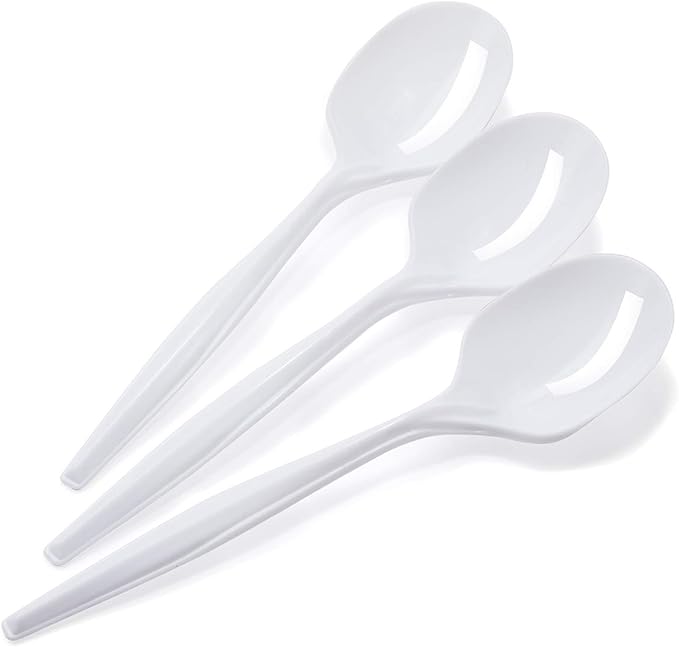[600 Pack] White Disposable Plastic Soup Spoons - Practical Cutlery for Parties, Lunches, Picnics, and Long Trips - Great for Meals, Desserts, or Appetizers