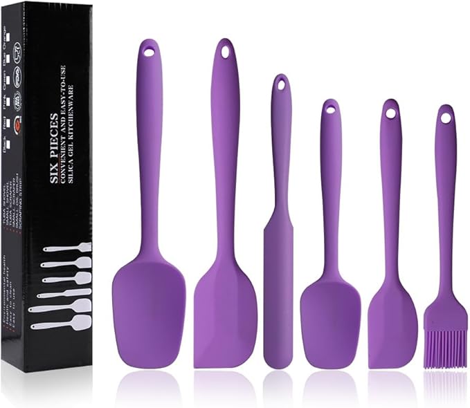 Silicone Spatulas Set, Rubber Spoon Spatula Heat Resistant Spoonula One Piece Design Seamless Spatula Non-Stick Scrapers Baking Mixing Tool (Purple)