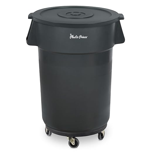 PLASTIC PRINCE 32 Gallon Round Trash Can with Lid and Dolly Gray Plastic Commercial Garbage Container for Home Garage Restaurants Warehouses - Bundle