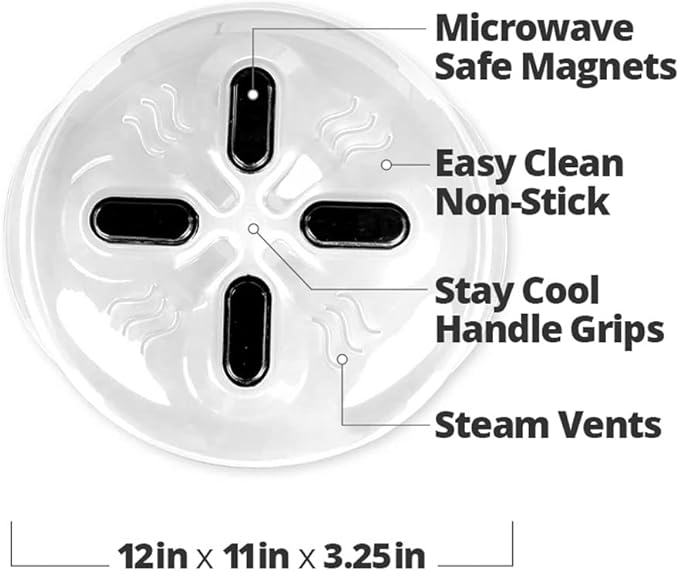 HOVER COVER Magnetic Microwave Splatter Cover, Clear Microwave Cover for Food - Vented & Magnetic, 12-inch, Food Grade Plate Cover, BPA Free - Black