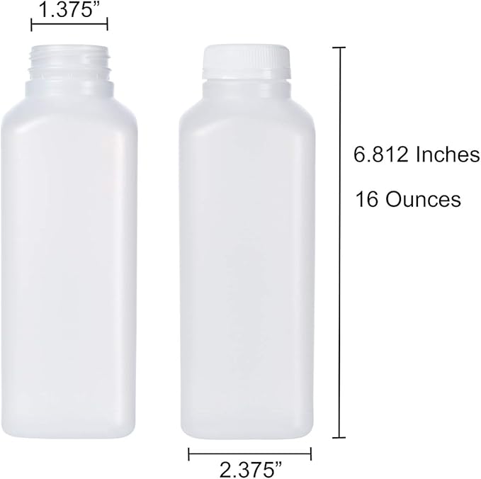16 Oz Empty Plastic Juice Bottles with Tamper Evident Caps – 33 Pack Drink Containers - Great for Homemade Juices, Milk, Smoothies, Tea and Other Beverages - Food Grade BPA Free