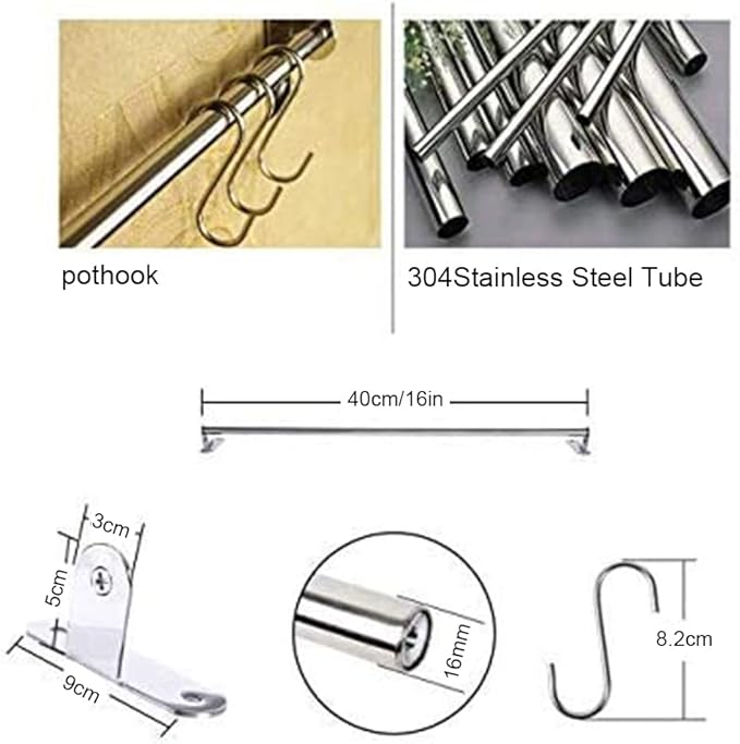 Kitchen Utensils Holder Hanging Racks 304 Stainless Steel Rail Utensil Storage Hanger Wall Mounted Rack for Tools and Pots(60cm)