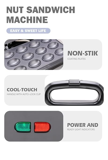 12 Walnut Cookie Maker, Non Stick Double Sided Walnut Cookie, Electric Maker Mold Maker Mini Nut Waffle Bread Machine Sandwich Iron,Toaster Baking