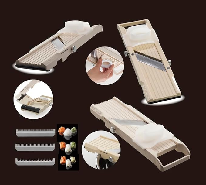 Benriner Mandoline Slicer with 4 Blades, Japanese Stainless Steel, BPA Free, 12.75 x 3.625-Inches, Beige