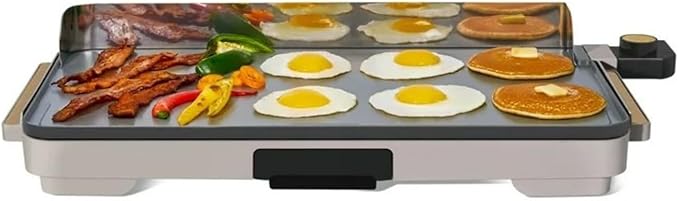 Electric Griddle 12x22 Inch with Backsplash, Nonstick Cooking Surface, Adjustable Temperature Control (Porcini Taupe)