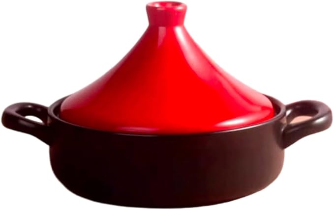 Moroccan Tagine Cooking Pot Cast Iron Enamel Stew Casserole Slow Cooker With Anti-Scalding Handles(Color:Red)