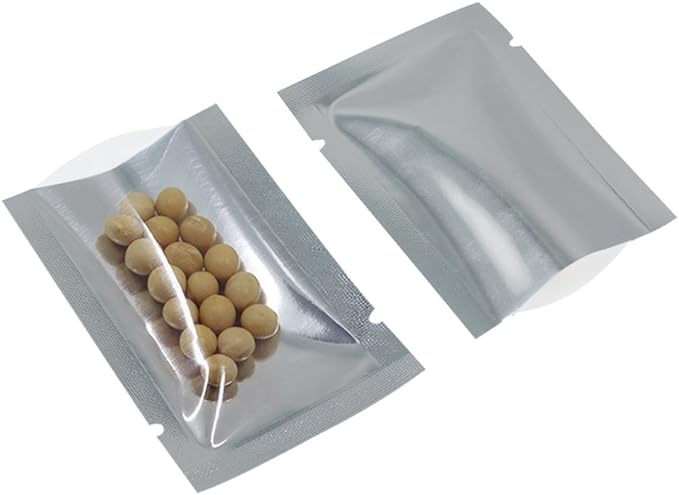 Silver Aluminum Foil Pouch Heat Seal Front Window Plastic Mini Open Top Flat Vacuum Packaging Mylar Bag Food Small Sample Mylar Storage with Tear Notch (1000, 8x12cm(3.1x4.7 inch))
