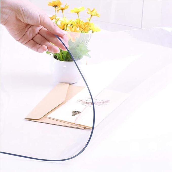 NECAUX Custom 46 x 75 Inch Clear Table Cover Protector, 1.5mm Thick Wood Grain Transparent Table Pad Non-Slip Tablecloth Plastic Protective Pad for Dining Room Table, Conference Table
