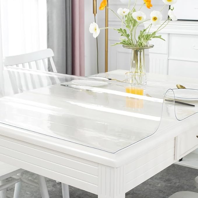 Warmstar Clear Table Cover Protector 39 x 87 Inch,1.5mm Thick Plastic Table Cover Rectangle,PVC Clear Table Protector,Desk Protector Mat for Kitchen, Dresser, Writing Desk，Dining Room Table