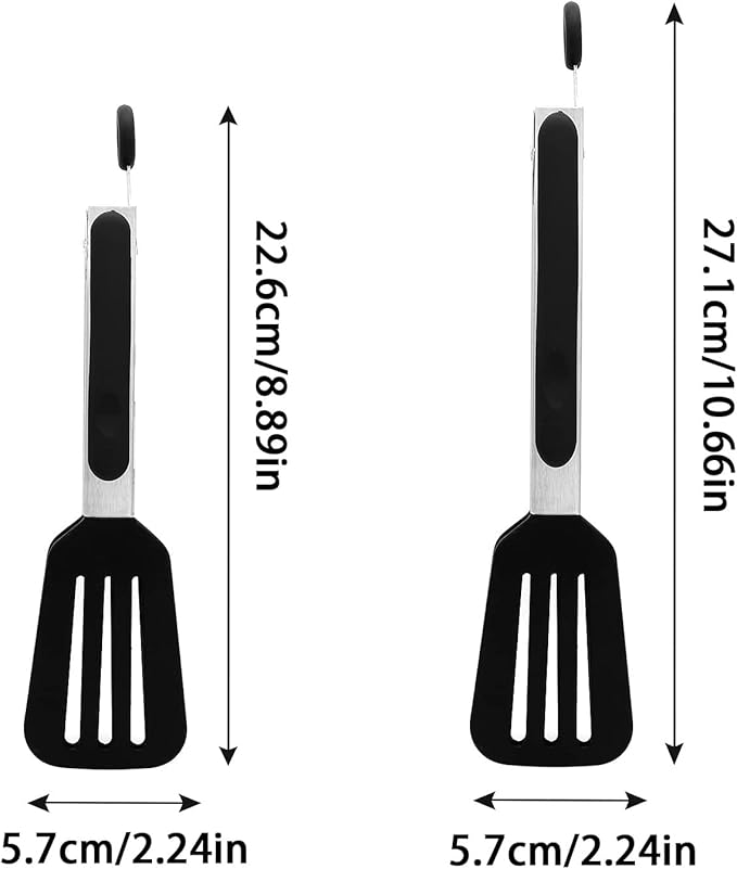 2 Pack Stainless Steel Silicone Cooking & Serving Tongs, 7 & 9 Inch, Black, Locking Handle, Heat Resistant, Dishwasher Safe