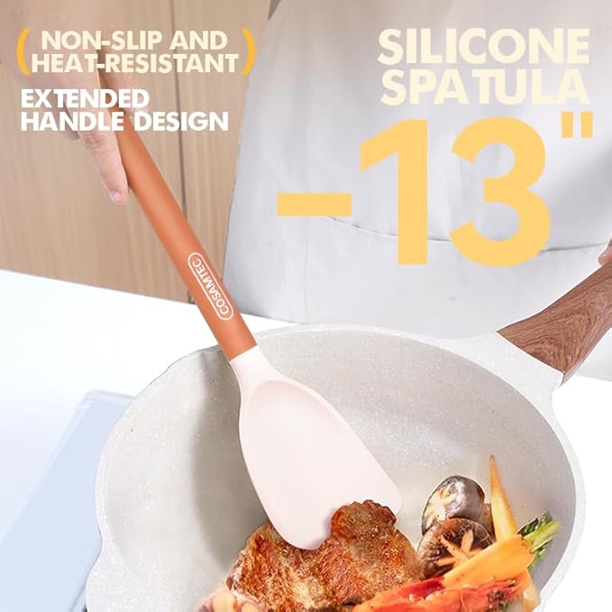 Silicone Small Spatula for Cooking Flexible Beveled Turner with Solid Inner Core and Heat Resistant Nylon Handle Ideal Spatula for Non-Stick Cookware