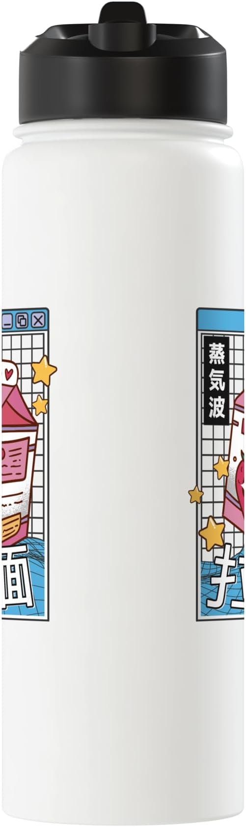 Strawberry Milk Carton Kawaii Grid Vaporwave Aesthetic Anime Stainless Steel Insulated Water Bottle