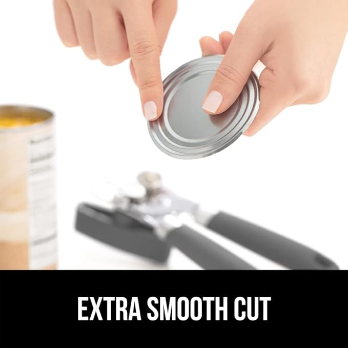 GORILLA GRIP Heavy Duty Stainless Steel Smooth Edge Manual Can Opener and Bottle Openers, Soft Comfortable Handle, Oversized Handheld Turn Knob, US Designed Multifunctional Kitchen Tool, Gray