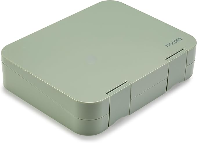 nouka Grand Bento Box | Easy to open latches | Spill Proof Design | 6-Compartment Removable Tray | Moss
