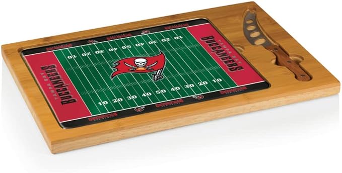 PICNIC TIME NFL Football Field Icon Glass Top Cutting Board & Knife Set, (Parawood & Bamboo)