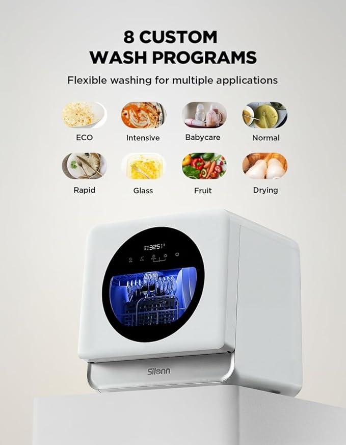 Silonn Portable Countertop Dishwasher | Triple-Jet Cleaning, Smart App Control, Built-In Water Tank & Dual Supply | Compact Design for Dorm, Apartment, RV