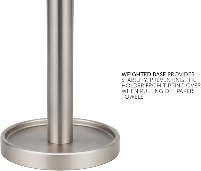 Ivilon Paper Towel Roll Stand - Steady and Easy Tear - Fits All Paper Towel Rolls - Brushed Nickel