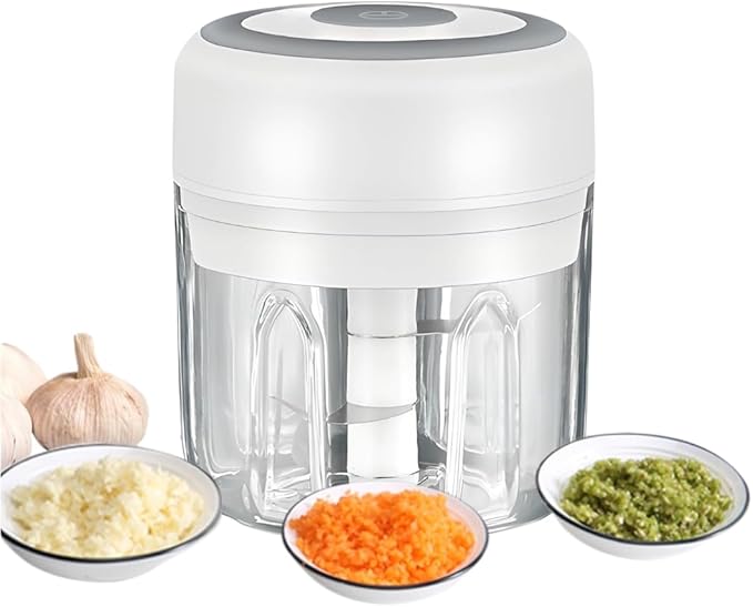 PINK & WHITE - Mini Electric Food Processor and Garlic Chopper - 250ML, USB Charging, 3 Blades - Perfect for Chopping Vegetable, Pepper, Onion, Garlic, Ginger, Spice, Meat, Baby Food, & More (Bundle)