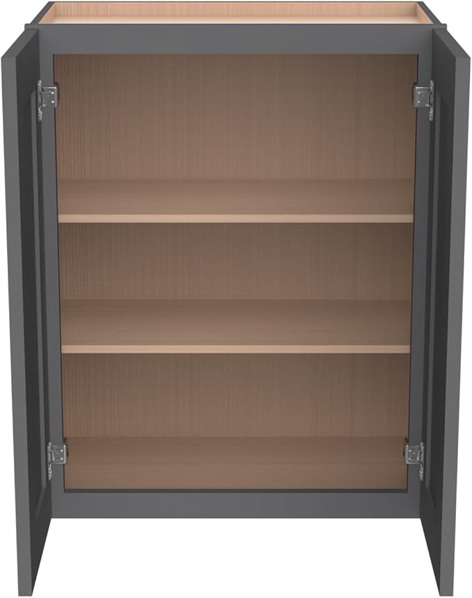 Wall-Mounted Cabinet – Solid Wood Shaker Style Medicine Cabinet with Adjustable Shelves & Soft-Close Doors for Bathroom, Kitchen, and Office Storage (Pebble Gray, 24" W x 12" D x 36" H)