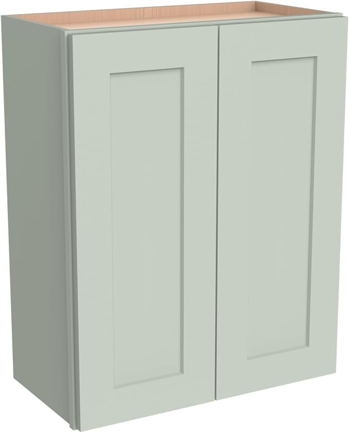 Wall-Mounted Cabinet – Solid Wood Shaker Style Medicine Cabinet with Adjustable Shelves & Soft-Close Doors for Bathroom, Kitchen, and Office Storage (Jade Green, 27" W x 12" D x 42" H)