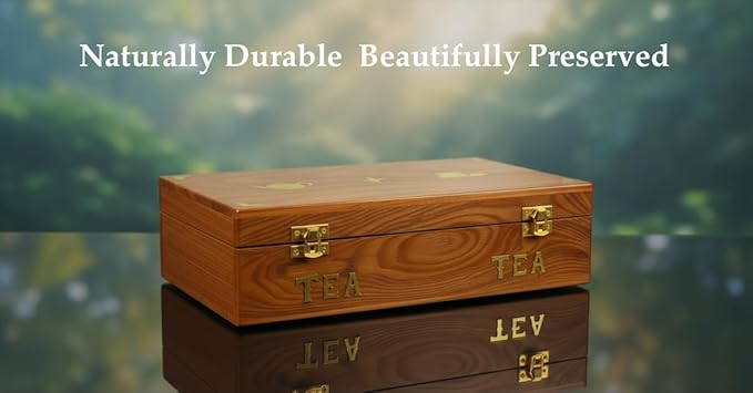 Wooden Tea Bag Storage Box – Sheesham Rosewood Tea Organizer with Brass Inlay, 8‑Compartment Tea Chest, Handcrafted Tea Box for Tea Lovers, Home Décor & Gifts
