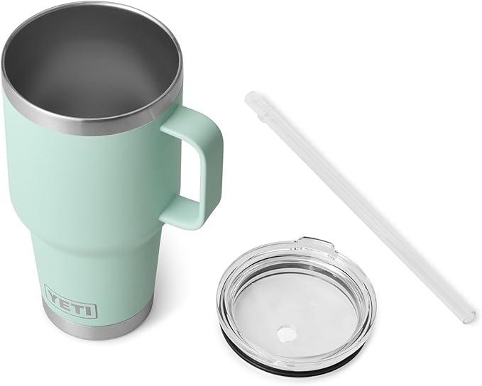 YETI Rambler 35 oz Tumbler with Handle and Straw Lid, Travel Mug Water Tumbler, Vacuum Insulated Cup with Handle, Stainless Steel, Seafoam