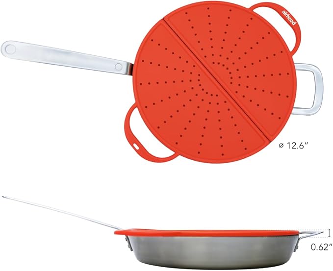 AirHood Silicone Splatter Screen – Foldable Grease Guard for Frying Pans & Induction Cookers – Heat-Resistant, BPA-Free, Dishwasher Safe, 2-in-1 Trivet & Splatter Screen - Orange