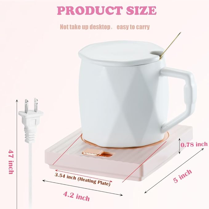 Coffee Mug Warmer - Fastest Heating Cup Warmer for Office Desk Accessories with Metal Heating Panel & 2 Temperature Settings for Coffee, Cocoa, Milk, Tea & Candles (Pink)