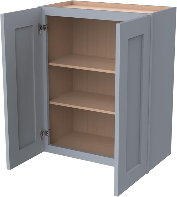 Wall-Mounted Cabinet – Solid Wood Shaker Style Medicine Cabinet with Adjustable Shelves & Soft-Close Doors for Bathroom, Kitchen, and Office Storage (Grey, 33" W x 12" D x 30" H)