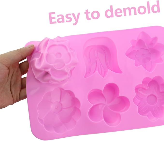 2 Packs 6-Cavity Silicone Flowers Shap Mold Assorted Silicone Flower Soap Mold Mixed Tulip Mold DIY Soap Molds for Handmade Chocolate Biscuit Cake Muffin Jelly Ice Cube