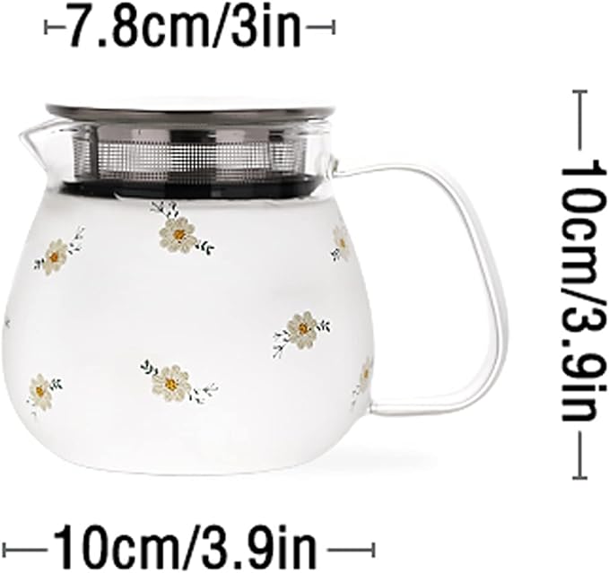 Iced Tea Pitchers High Borosilicate Glass Pitcher with Filter Cover Cute Cold Water Jug Small Teapot for Juice, Milk, Hot and Cold Drinks (A)