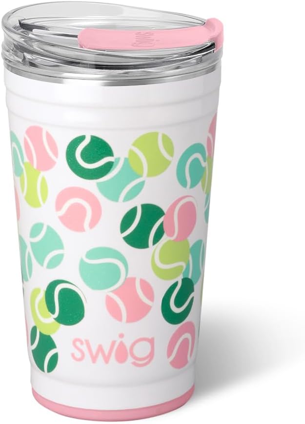Swig Life 24oz Party Cup, Stackable Insulated Travel Coffee Tumbler with EZ Slider Lid, Cup Holder Friendly Travel, Stainless Steel 24 oz Tumbler, Reusable Mug (Match Point)
