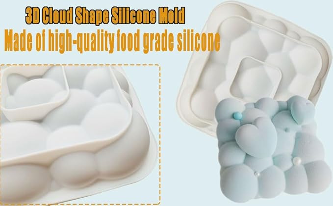 3D Cloud Shape Silicone Mold for Baking Mousse Cake Ice Cream Dessert Pudding Brownie Pastry Fondant Jelly Cake Decoration Mold
