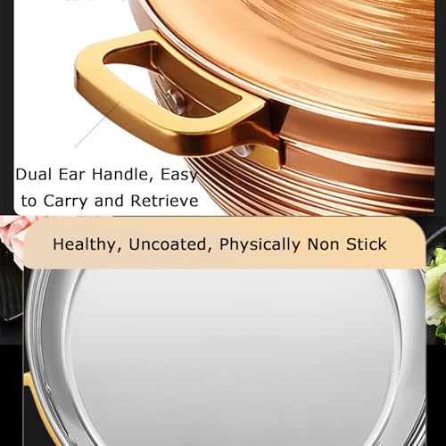 Large Stainless Steel Moroccan Tagine Pot, Non-Stick 30cm Tajine Casserole with Cone Lid & 2 Handles, Elegant Gold Design for Authentic Moroccan Cooking
